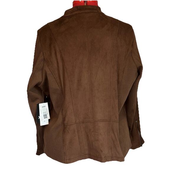 Mo-Ka by Santa Fe Apparel Sz 2X Faux Suede Moto Jacket Zipper Hem Dark Brown NWT - Picture 2 of 11